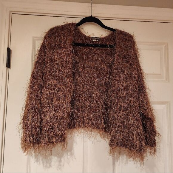 Shepatin vintage stringy knit brown cardigan sweater - Picture 1 of 5